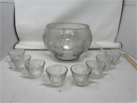 Celebration by Indiana Glass Punch Bowl and 8