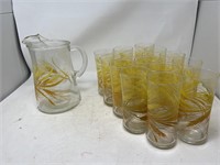 Libbey Wheat pattern pitcher and 14 glasses