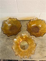 3 Vintage Indiana Marigold sunflower bowls