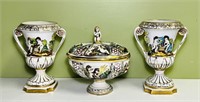 3 Piece Hand Painted Pottery Set, Italy, Very