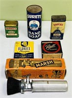 Old Advertising Cans, all are full, plus Marsh