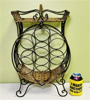 Metal and Wicker Wine Rack Stand