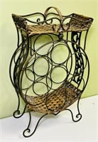 Metal and Wicker Wine Rack Stand