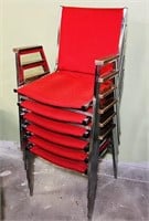 6 Red Padded, Stackable, Chrome Frame Chairs