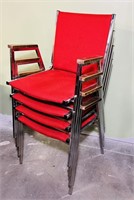 4 Red Padded, Stackable, Chrome Frame Chairs