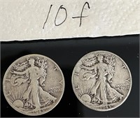 2 Walking Liberty 1/2 Dollars 1945