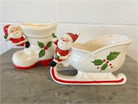 2 Vintage Kitsch Santa Candy Dish/ Planter