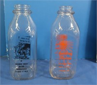 2 Vintage Qt. Milk Bottles-Sunshine Dairy,VJ Smith