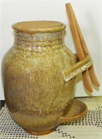 New Ceramic Jar with Thick Cork Lid & Tongs