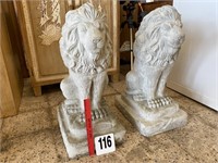 PAIR CONCRETE LION STATUES 28” TALL