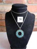 Necklace w/Turquoise Colored Pendant; Chain-12";
