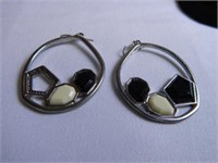 Earrings; Pierced; (3) sets; Black & Red-.925 Silv