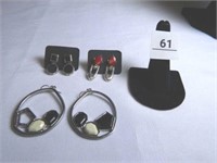 Earrings; Pierced; (3) sets; Black & Red-.925 Silv