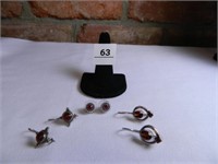Earrings; Pierced; (3) sets; Red Stones; 2-.925