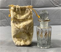 6" Crystal Bottle W Gold Colored Trim & Bag