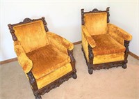 pair Victorian carved wood formal chairs- VG cond.