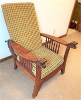 antique Morris- reclining chair w/ lion head arms