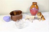 ceramic collie, goat & vases