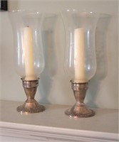 Pair of Sterling/Glass Duchin Candlesticks/Globes