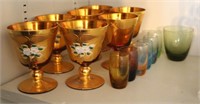 7 Metallic Toned Goblets & 7 Pc Vintage Glassware