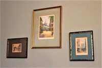 3 Framed Watercolor Street Scenes