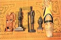 2 AfricanMasks & 3 Wooden Statues