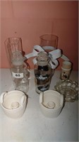 glass vases, decanters, candle holders