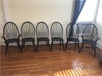 Lot of 6 Black Wood Dining Room Chairs
