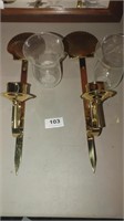 2 brass shell wall sconces