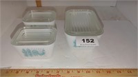 3 Pyrex Butterprint refrigerator dishes w/lids