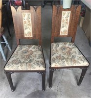 Pair of Ornate Carved Wood and Fabric Chair