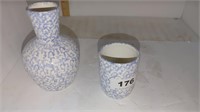light blue and white vase and cup