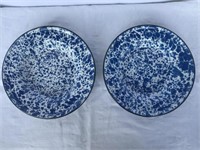Pair of Blue & White Enamelware Plates