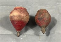 2 Vintage Wooden Spinning Top Toys