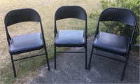 Three Metal Folding Cushion Top Chairs