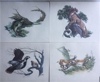Lot of Four Sweney Wildlife Embossed Prints