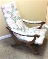 VTG. HARD WOOD UPHOLSTERED LOUNGE CHAIR