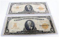 TWO $10 GOLD CERTIFICATES FR1173, FR1167