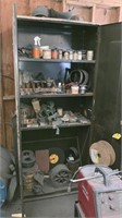 Metal cabinet w/welding helmet, corner clamps,