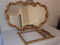 Gold Trim Mirror & Rattan Frame
