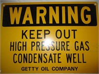 Getty Oil Co. Vintage Pipeline Warning Sign - NOS