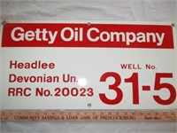 Getty Oil Co Porcelain Enamel Metal Well ID Sign