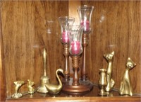 BRASS CATS, SWAN AND MORE CANDLESTICKS