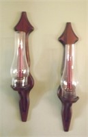 2 WOODEN WALL SCONCES