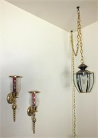 2 WALL SCONCES AND HANGING LAMP