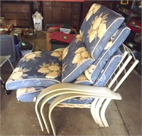 3 PLASTIC LAWN CHAIRS WITH CUSHIONS