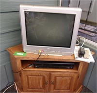 TV, DVD AND VHS PLAYER, TV STAND