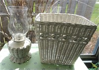 WICKER LANTERN AND WICKER GARBAGE CAN