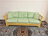 Vintage Henry Link wicker sofa green upholstery