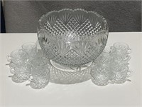 Glass Punch Bowl W/ 12 Cups